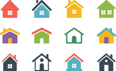 Colorful minimalist house icons in flat design suitable for real estate and property concepts