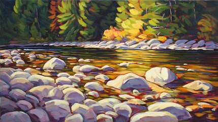 River stream and rocks art depiction