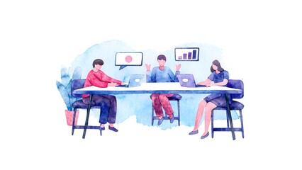 Team collaboration workshop office digital illustrations professional setting overhead view creative communication