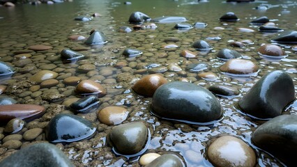 High-Resolution Seamless Pebble and Creekside Ground Textures with Natural Wet Stones and Riverbed Gravel – Perfect for Nature Scenes and Environmental Visualizations.