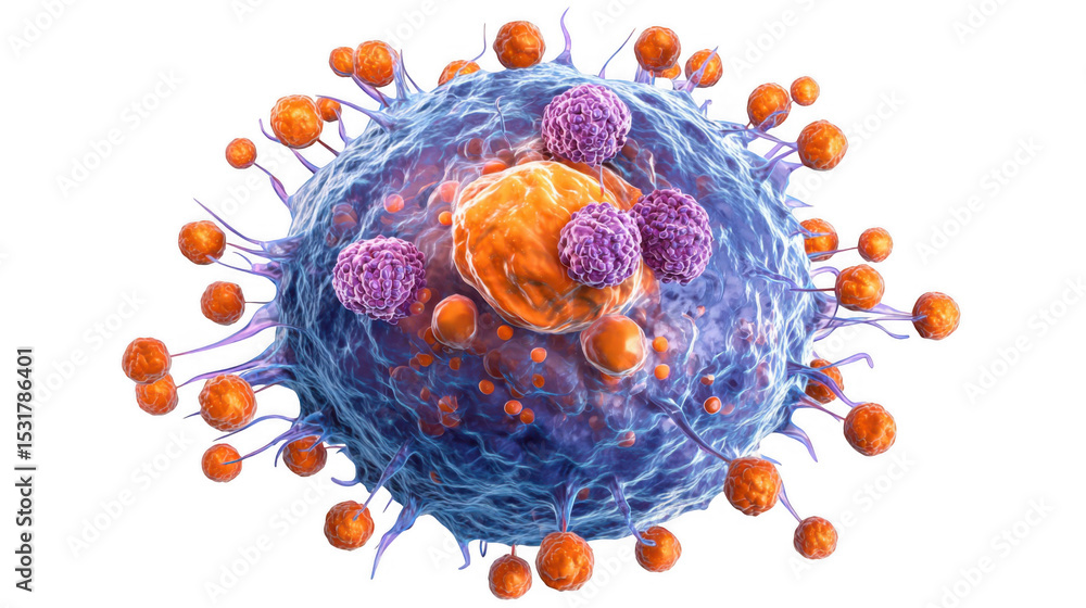 Poster microscopic view of a lymph node interacting with various immune cells, showcasing the complex proce