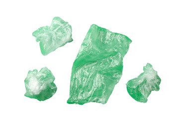 Fototapeta premium Green plastic waste for recycling, isolated on white, PNG