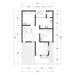 Black and White floor plan of a modern unfurnished house for your design. Suburban house vector blueprint. Architectural background.