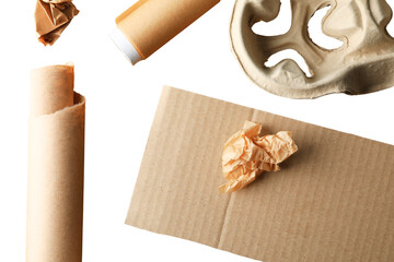 Recycling collection: cardboard and paper, isolated on white, PNG