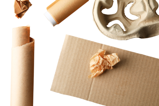 Recycling collection: cardboard and paper, isolated on white, PNG