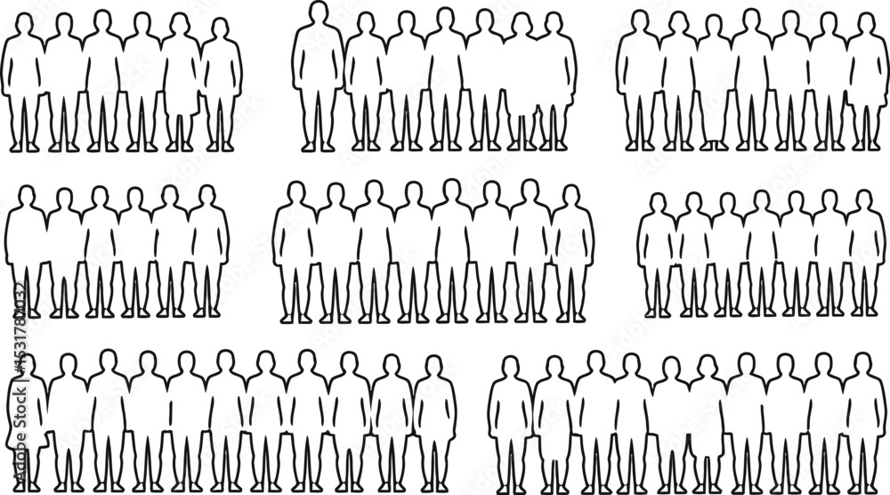 Aufkleber abstract outline illustrations of diverse human silhouettes in multiple groups perfect for concepts 