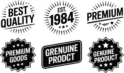 Obraz premium Collection of black and white vintage labels with messages conveying quality and premium for different types of products.