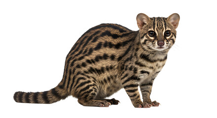 Fototapeta premium Detailed Portrait of a Small Striped Asian Leopard Cat in a Posing Stance
