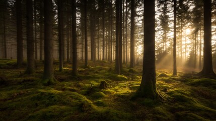 Fototapeta premium Ethereal light through the forest canopy