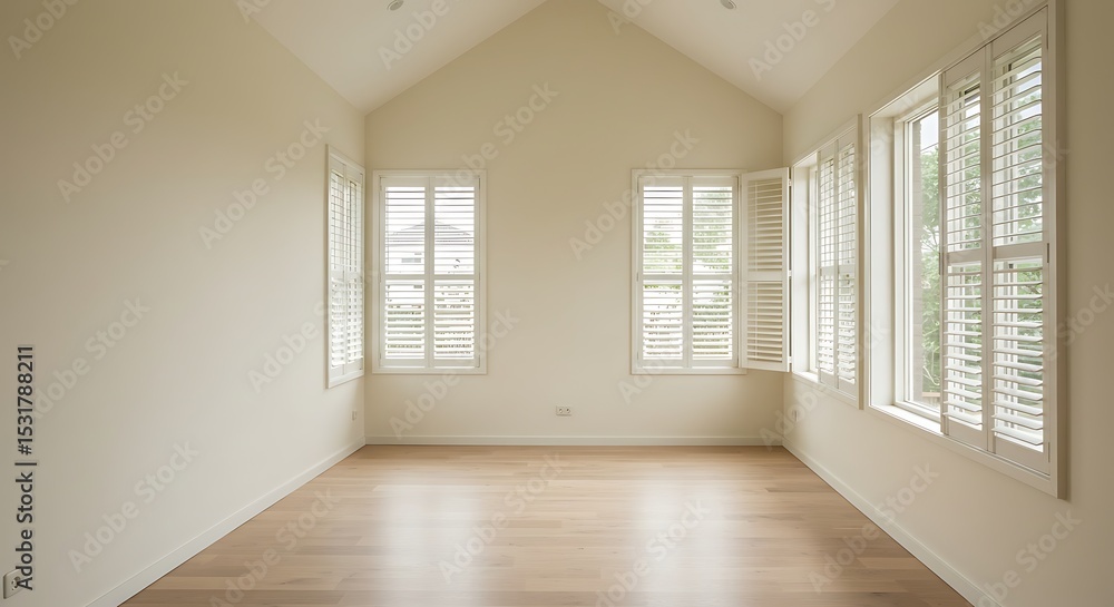 Poster empty room small house with windows small and louver to block the light during the day