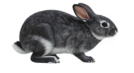 Detailed Profile of a Gray Rabbit with Long Whiskers and Pink Ears