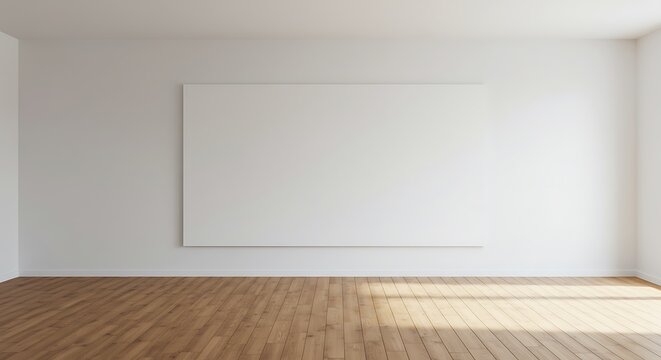 White room with screen in wall and floorboards