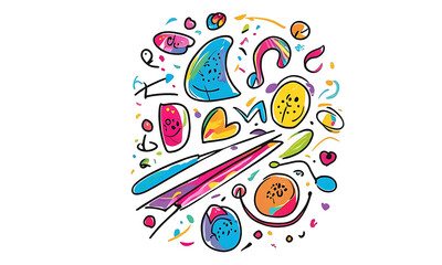 Colorful cartoon doodle back to school vector illustration with floral and music elements, perfect for a happy summer celebration design
