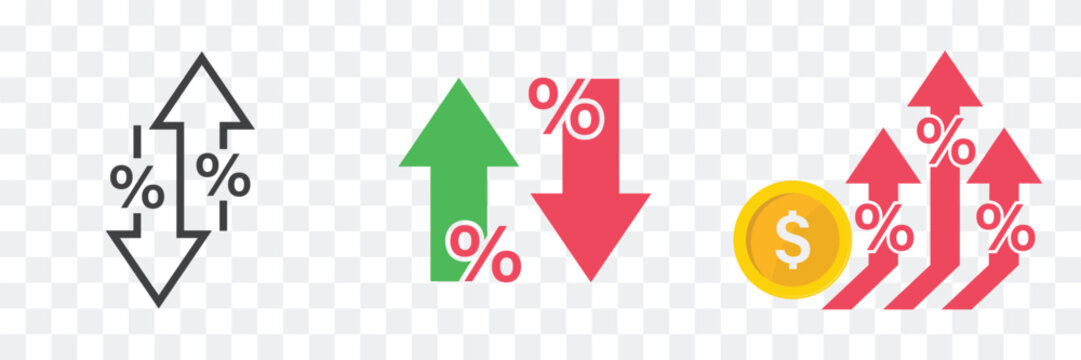 Percent arrow icon.Growth, increase,decrease arrow filled icons.statistics icons. red & green line icon.Design concept for banking,credit, interest rate, dollar rate, finance and money sphere. Vector