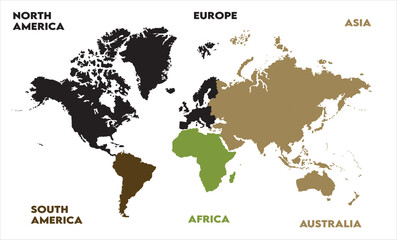 Obraz premium Physical map-11, modern world map graphic, Countries Silhouettes Stock Illustrations, Vectors