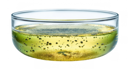 Contaminated water filled with mold and bubbles creates a disturbing image of pollution and health risks, isolated on a transparent background for versatile use