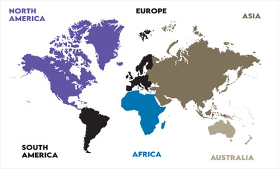 Naklejka premium Political map-08, modern world map graphic, Countries Silhouettes Stock Illustrations, Vectors
