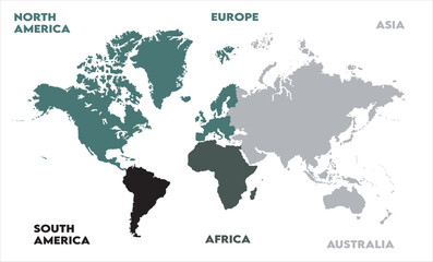 Naklejka premium Watercolor map-01, modern world map graphic, Countries Silhouettes Stock Illustrations, Vectors
