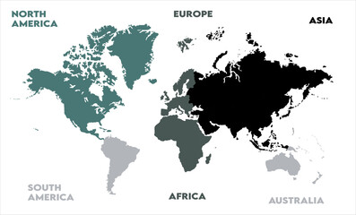 Naklejka premium Watercolor map-03, modern world map graphic, Countries Silhouettes Stock Illustrations, Vectors