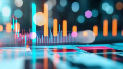Digital financial chart with colorful glowing bar and bokeh lights showing data analysis and futuristic technology in vibrant dynamic style for finance and technology insights - Powered by Adobe