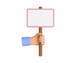 hand holding sign 3d cartoon isolated on transparent png