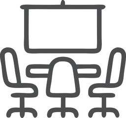 Icon Illustration featuring a conference room setup with table, chairs, and a presentation screen for business meetings