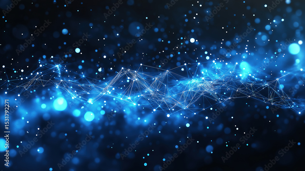 Poster blue digital space with futuristic connected computers showing high speed data transmission