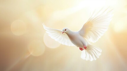 Dove Soaring Through Sunlit Sky with Radiant Trail