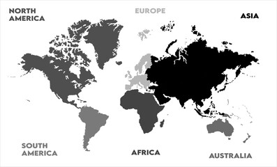 Naklejka premium World map grascale-03, modern world map graphic, Countries Silhouettes Stock Illustrations, Vectors