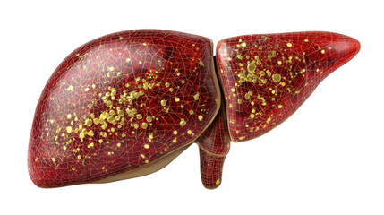 3d rendering of a diseased liver with transparent background, representing the concept of fatty liver disease and its impact on human health