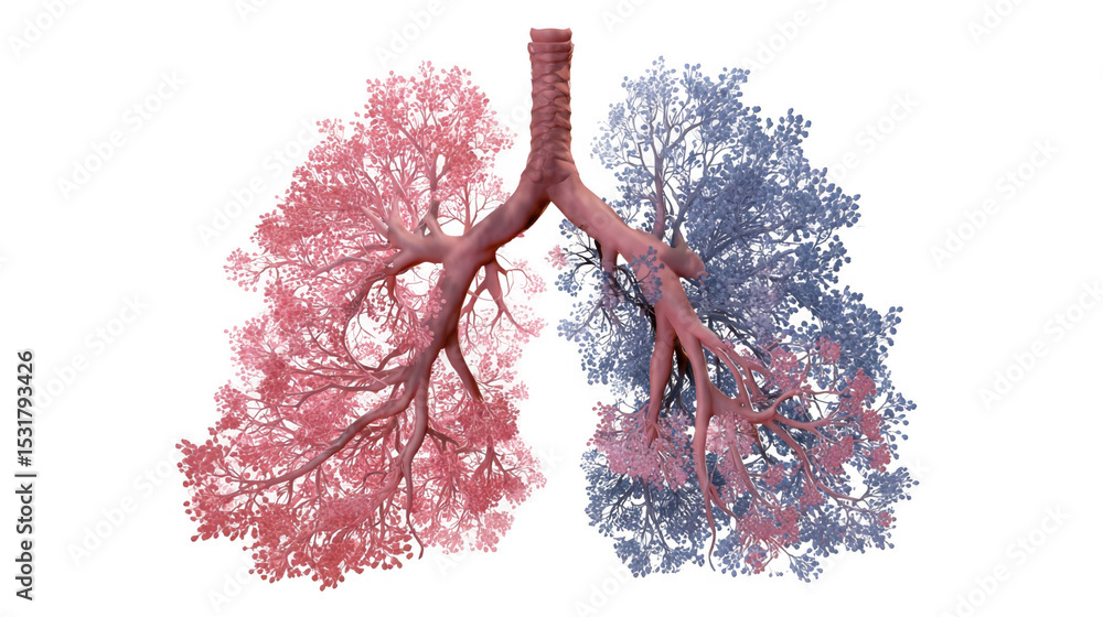 Poster realistic 3d rendering of bronchi and bronchioles showing bronchodilation effect, useful for illustr