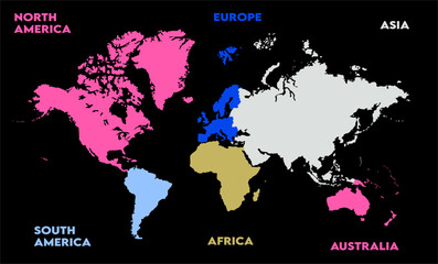 World map in black bg-10, modern world map graphic, Countries Silhouettes Stock Illustrations, Vectors