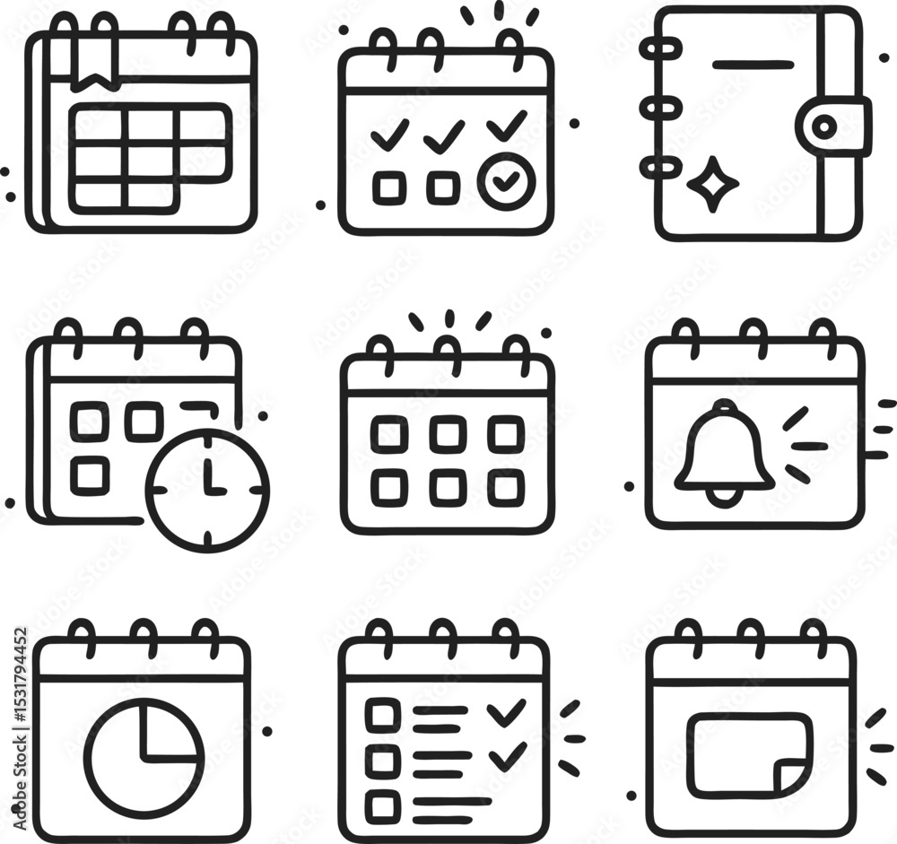 Aufkleber calendar icons vector set scheduling planning and time management reminders for business and persona