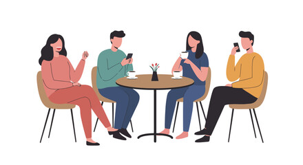 Social Gathering: Friends at Cafe with Smartphones