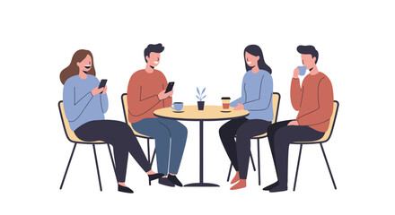 Friends Gathering at Cafe: Illustration of Social Connection