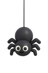 A cheerful, cartoonish black spider ornament hangs from a string.