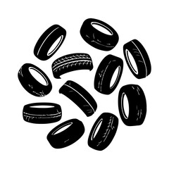 Set of isolated black and white pills for health, with some brown and red capsules