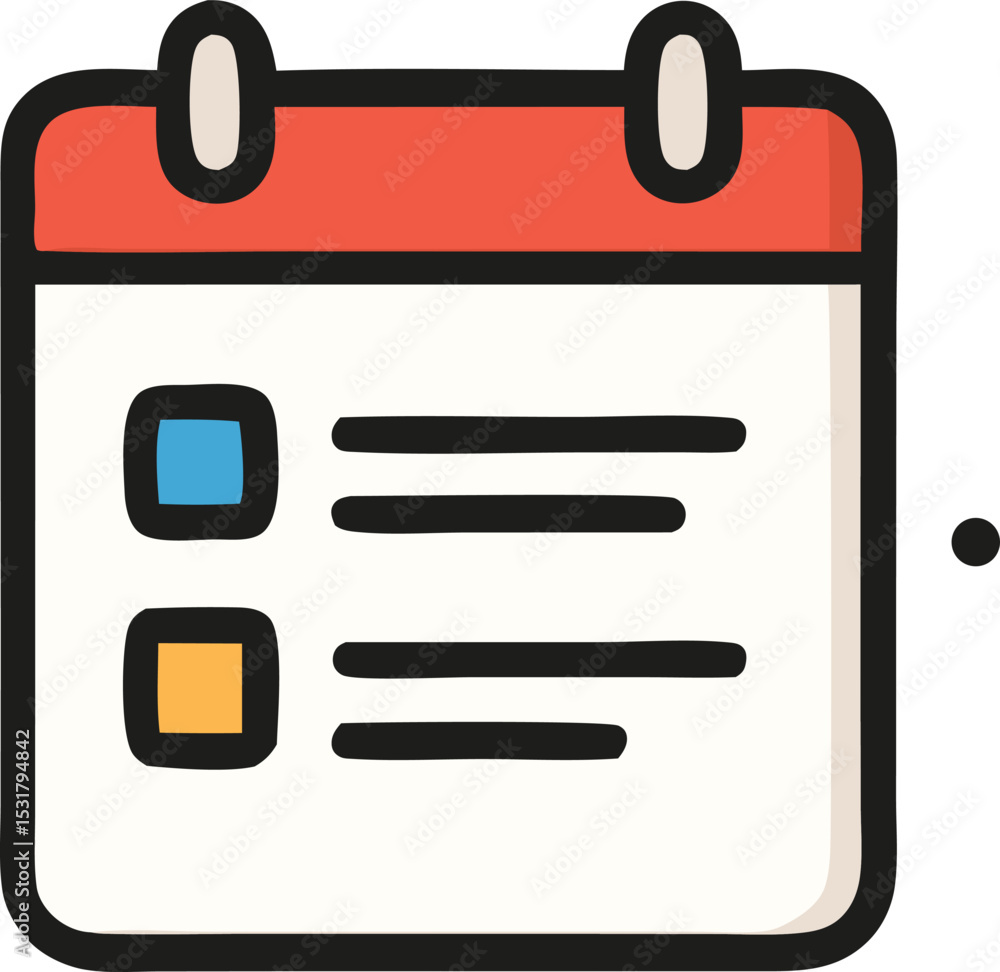 Aufkleber icon calendar icon with appointment list and color-coded squares, featuring a bold outline and simpl