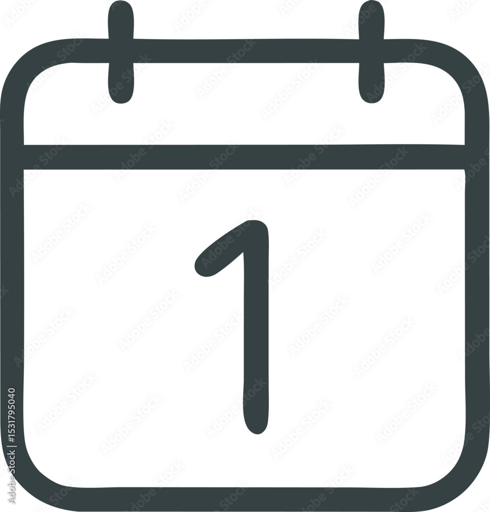Poster icon simple calendar icon with number one representing the first day, isolated on white, symbolizing