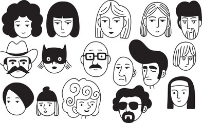 set of funny faces with different expressions