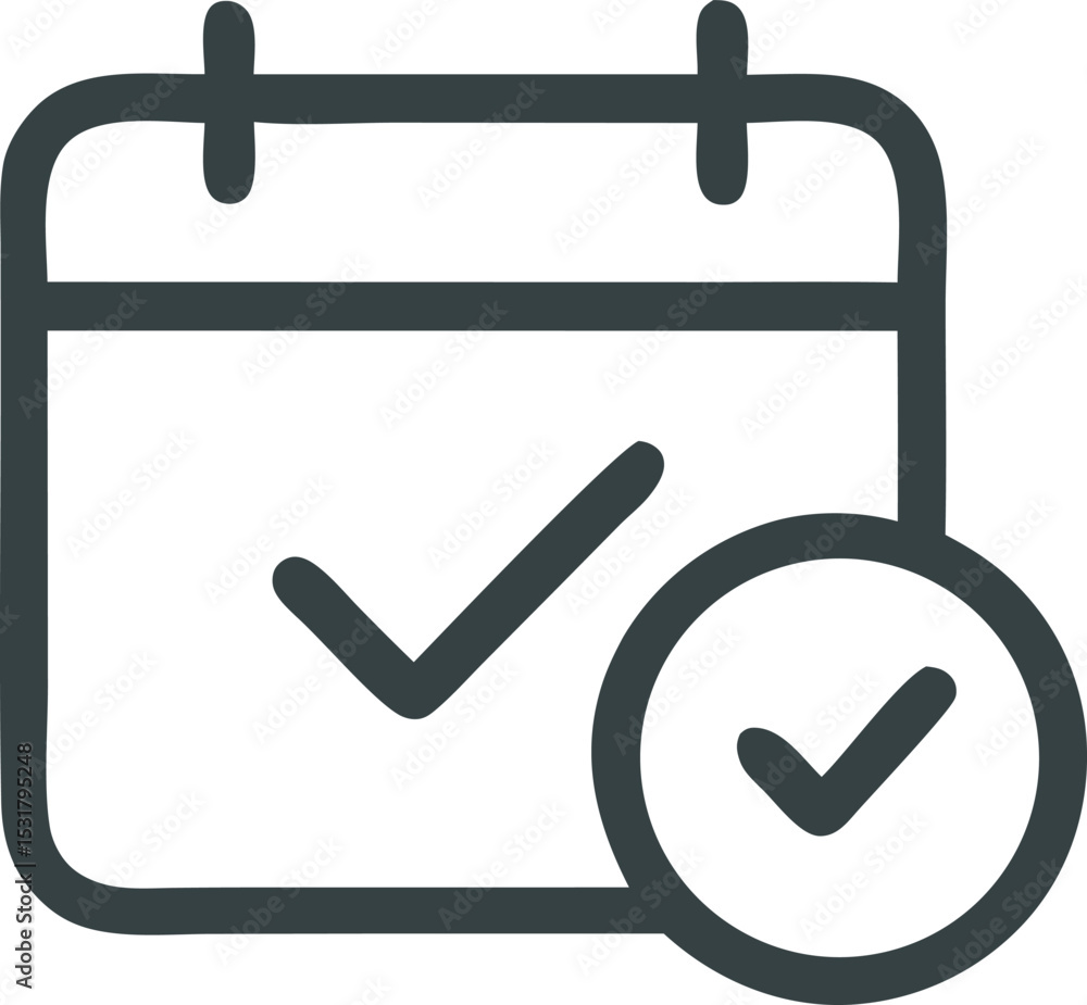 Aufkleber icon calendar icon with check marks indicating tasks completed and events scheduled in dark gray col