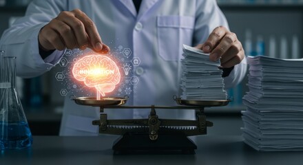 Brainpower vs. paperwork. A scientist balances innovation with documentation