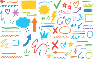 Hand Drawn Doodle Elements – Vector, Arrow Pack, Fun Design, Color Shapes, Comic Icons, Creative Sketch