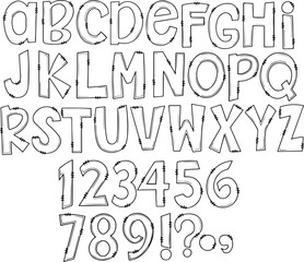 Alphabet and Numbers Outline Set – Vector, Line Art, Doodle Letters, Hand Drawn, Typography Design, Minimal Style
