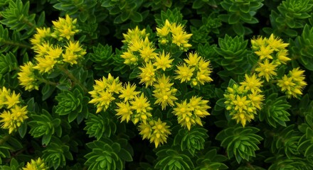 Close-up of vibrant yellow flowers nestled amidst dark green foliage