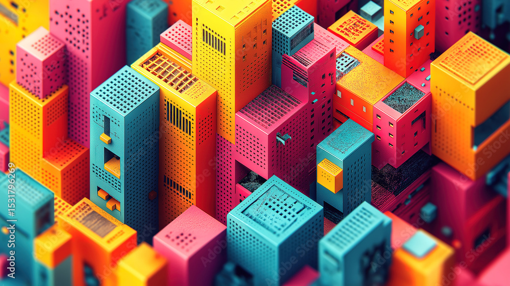 Poster abstract skyscrapers design with dynamic geometric patterns reflecting urban modern aesthetics