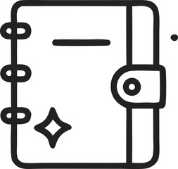 Icon Enchanted spellbook with sparkling star and a secure strap closure, a magical grimoire illustration with rings