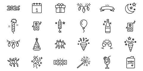 New-year outline or line icon design bundle.