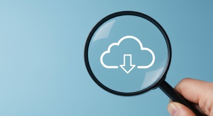 Cloud download icon magnified through a magnifying glass (1)