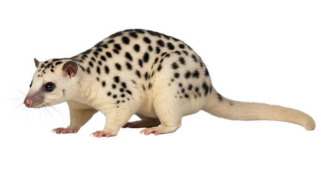 Elegant Spotted Linsang with Cream Fur and Alert Expression Standing in Profile